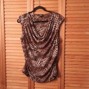 Style & Co. Brown Black Cheetah  Print Sleeveless Ruched Cowl Neck Tunic Size L